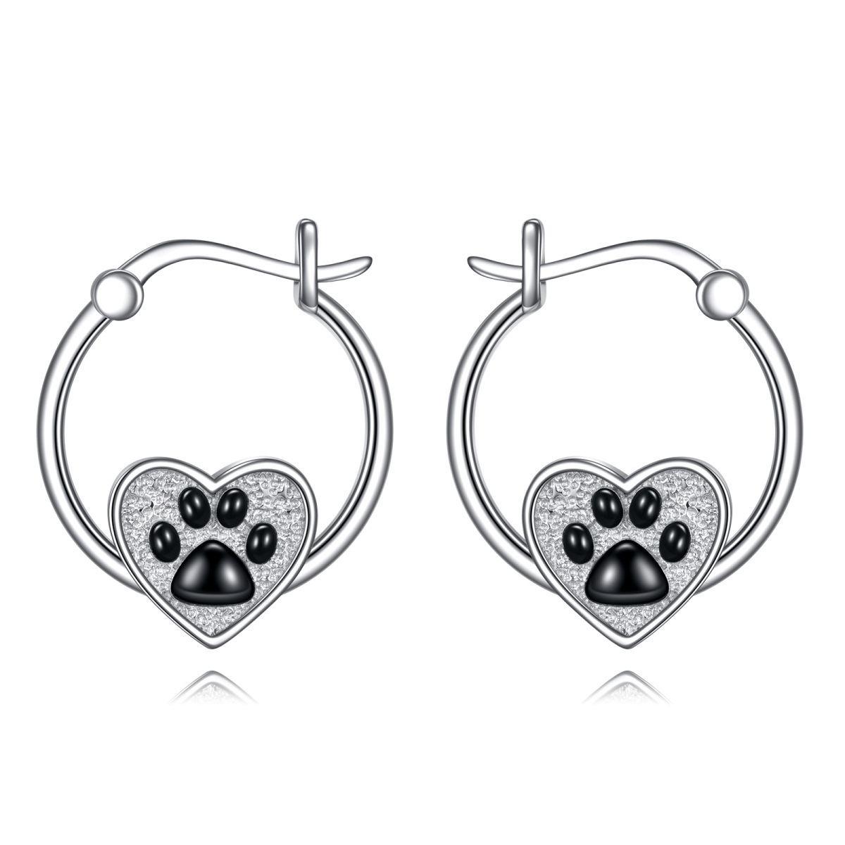 Sterling Silver Dog & Paw & Heart Hoop Earrings-1