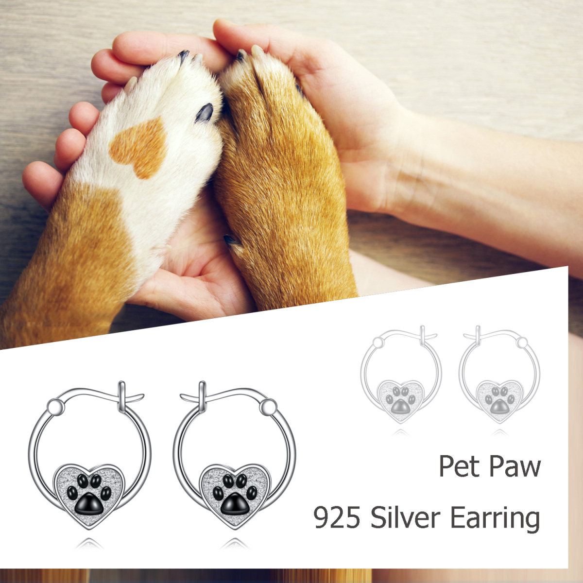 Sterling Silver Dog & Paw & Heart Hoop Earrings-6