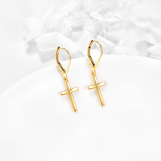 Orecchini a leva con croce in oro 14K-4