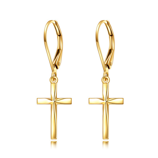 14K Gold Cross Lever-back Earrings