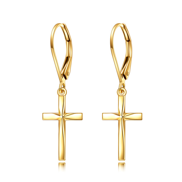 14K Gold Cross Lever-back Earrings-1
