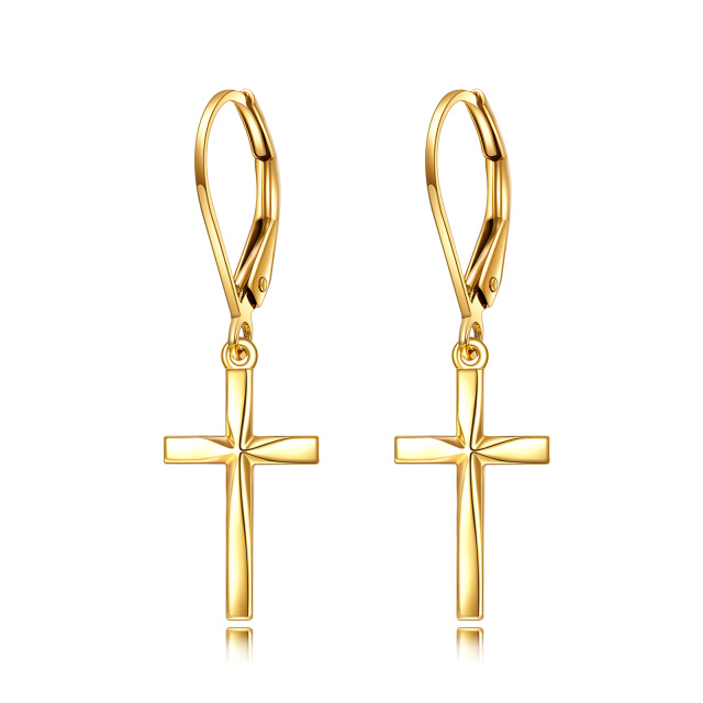 Orecchini a leva con croce in oro 14K-1