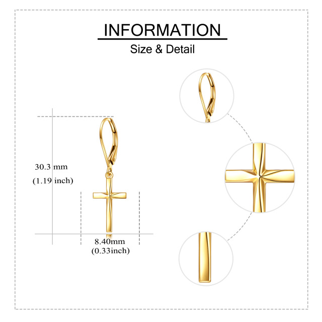 14K Gold Cross Lever-back Earrings-5