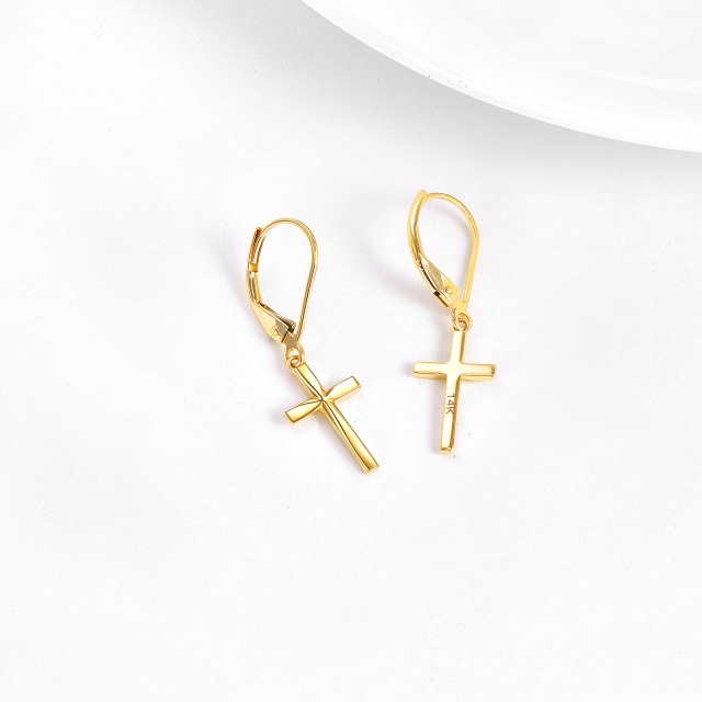 Orecchini a leva con croce in oro 14K-3