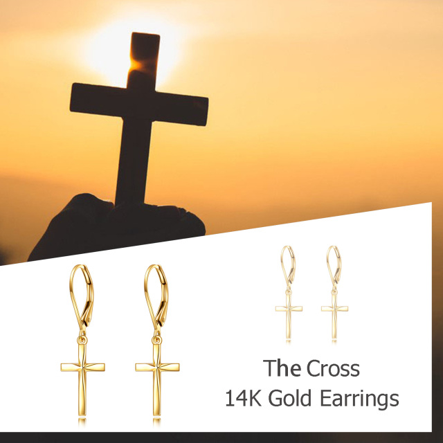 14K Gold Cross Lever-back Earrings-6