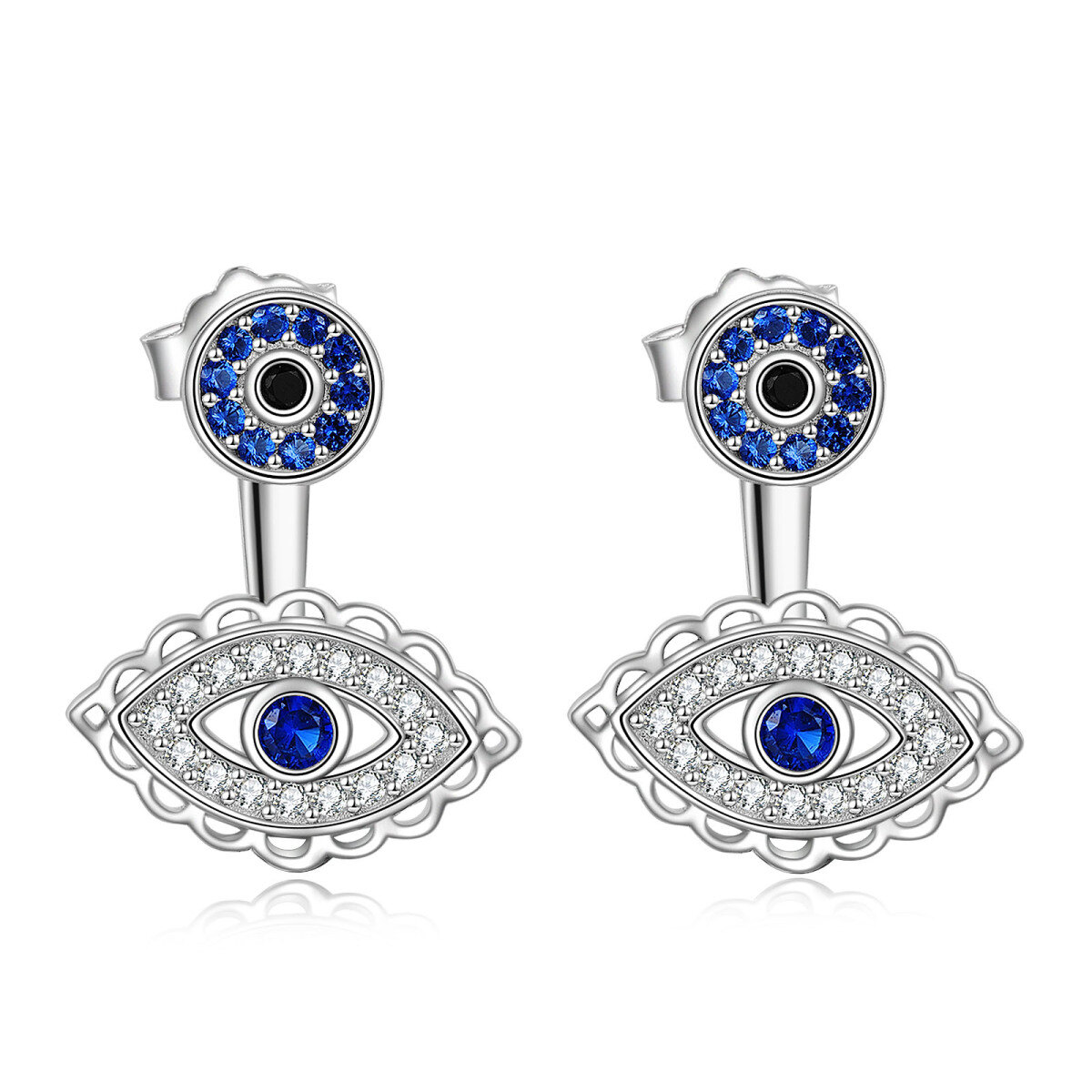 Sterling Silber kreisförmig Cubic Zirkonia Evil Eye Tropfen Ohrringe-1