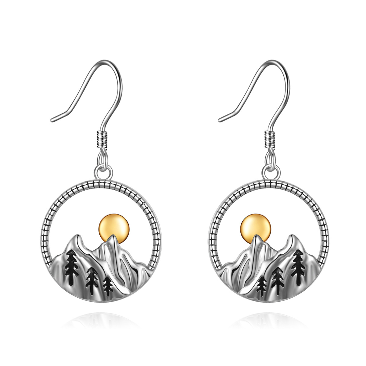 Sterling Silver Two-tone Mountains & Sun Drop Earrings-1