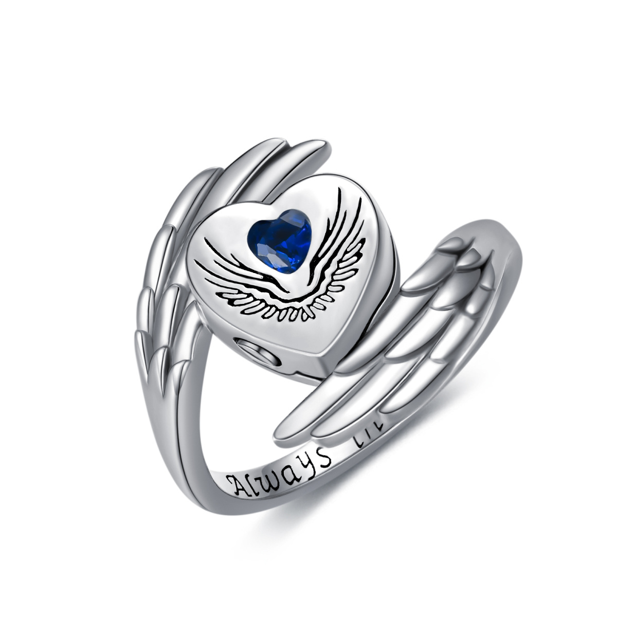 Sterling Silver Zircon Angel Wing Urn Ring-1