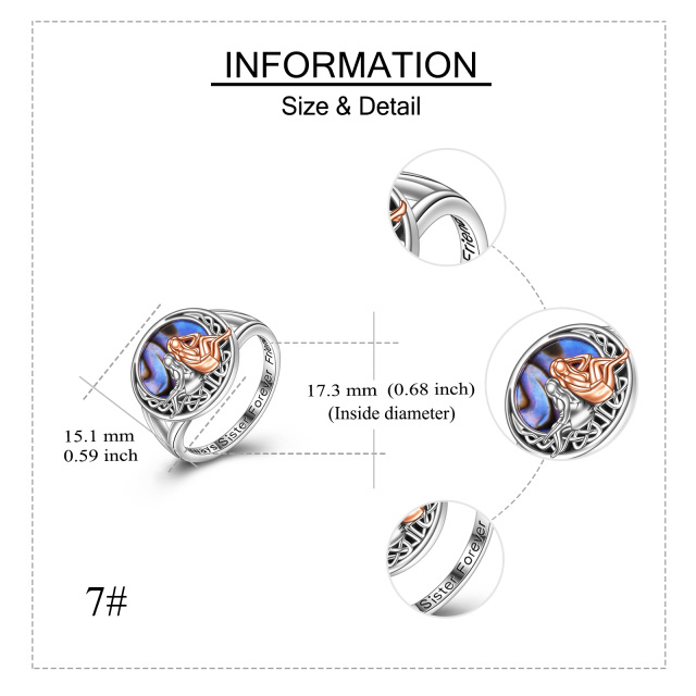 Anillo de hermanas de mariscos de abulón de dos tonos de plata de ley con palabra grabada-4