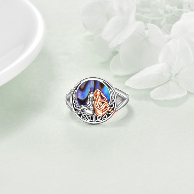 Sterling Silver Two-tone Abalone Shellfish Sisters Ring with Engraved Word-2