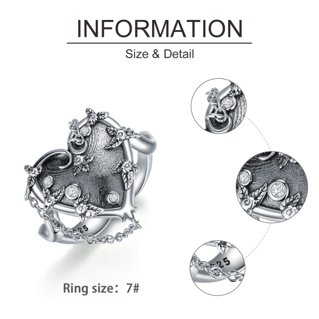 Sterling Silber mit schwarzem Rhodium Herz geformt Cubic Zirconia personalisierte Gravur &-3