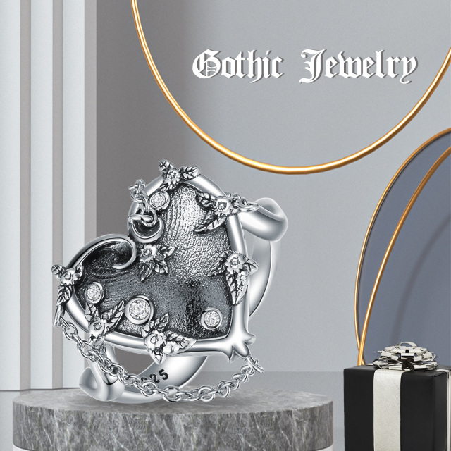 Sterling Silber mit schwarzem Rhodium Herz geformt Cubic Zirconia personalisierte Gravur &-4