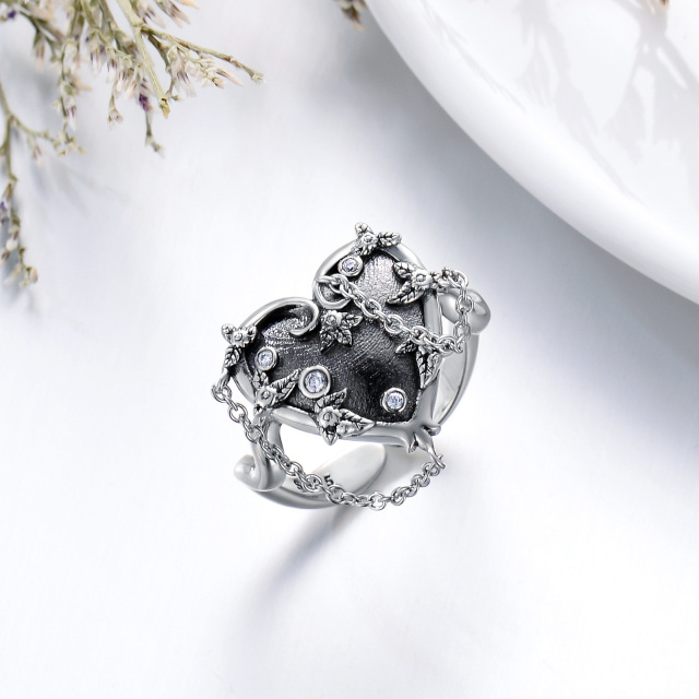 Sterling Silber mit schwarzem Rhodium Herz geformt Cubic Zirconia personalisierte Gravur &-2