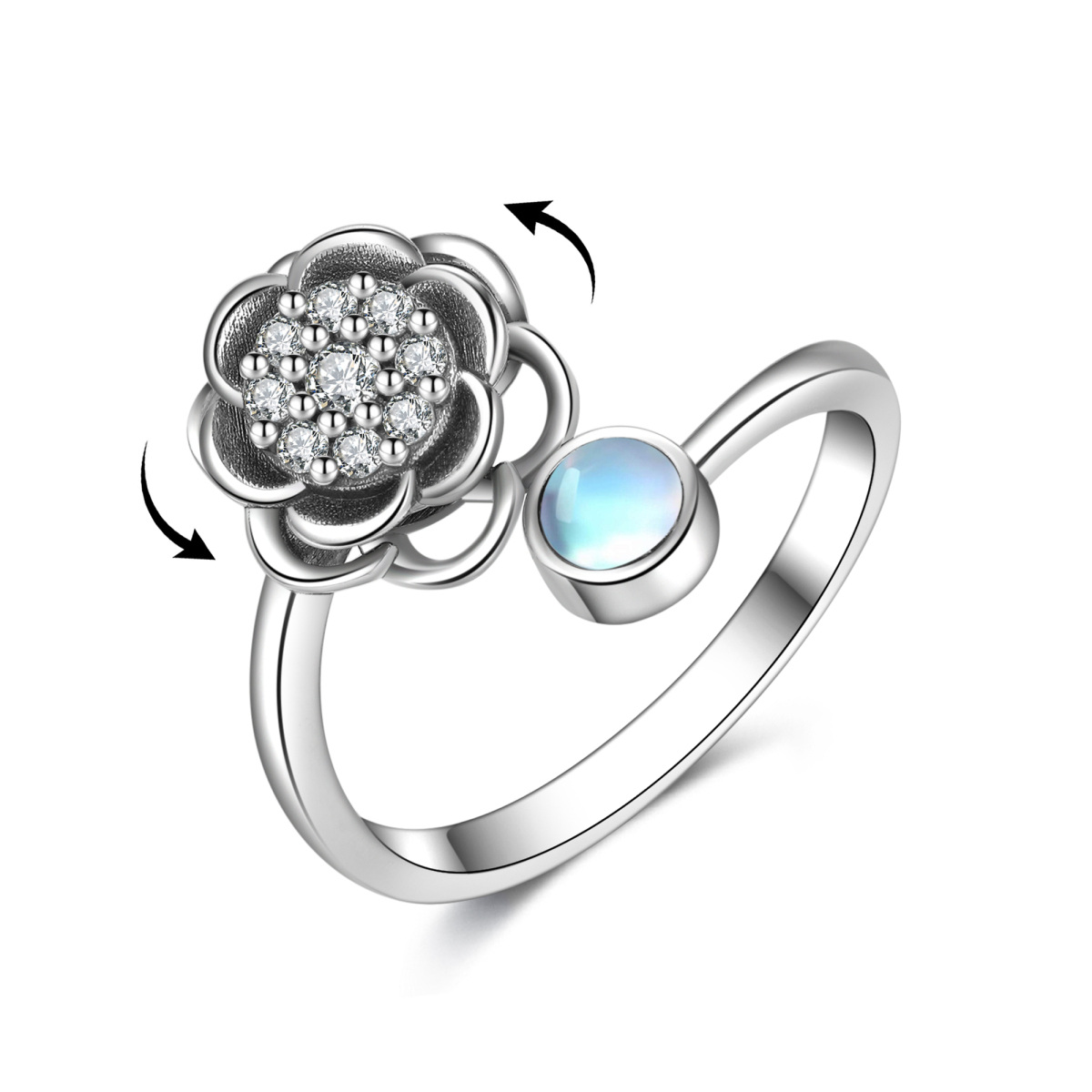 Sterling Silver Circular Shaped Moonstone Rose Spinner Ring-1