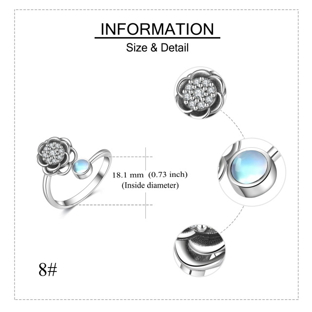 Bague en argent sterling de forme circulaire en pierre de lune rose-4