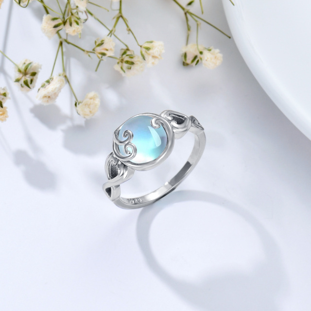 Bague coeur en pierre de lune ronde en argent sterling-2