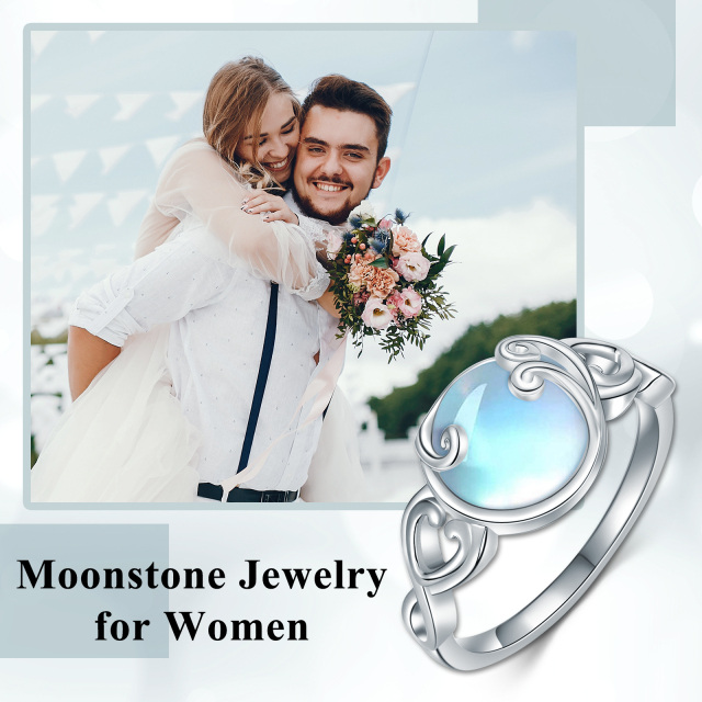 Sterling Silver Round Moonstone Heart Ring-5
