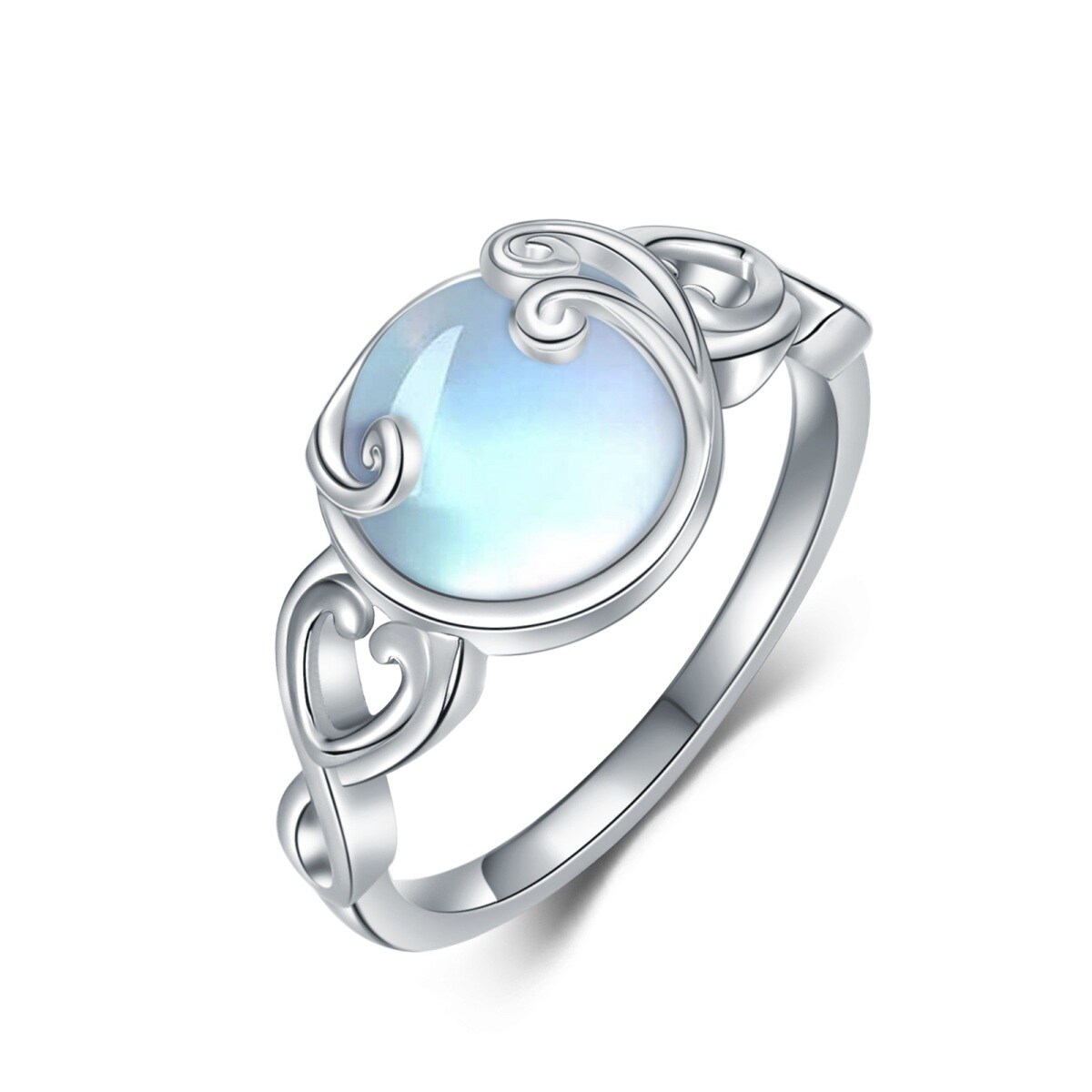 Sterling Silver Round Moonstone Heart Ring-1