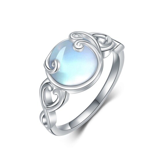 Sterling Silver Round Moonstone Heart Ring