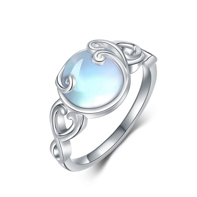 Sterling Silver Round Moonstone Heart Ring-0