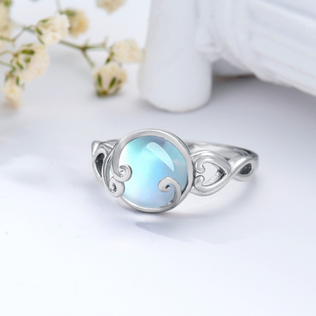 Bague coeur en pierre de lune ronde en argent sterling-3