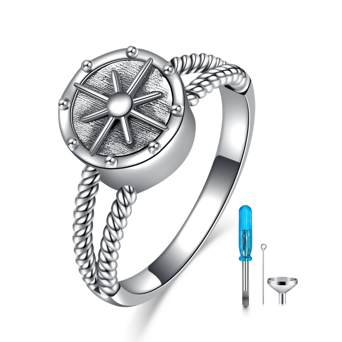 Sterling Silver Compass Urn Ring-1