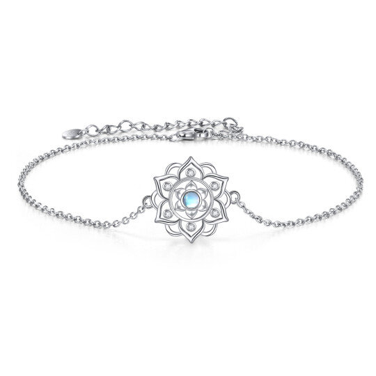 Sterling Silver Circular Shaped Moonstone Lotus Single Layer Anklet