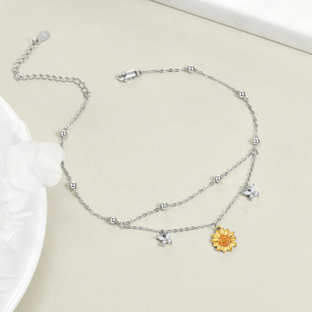 Sonnenblumen-Knöchelarmband aus 925er-Sterlingsilber, verstellbare Fußkettchen, Schmuck, Geschenke für Frauen-1