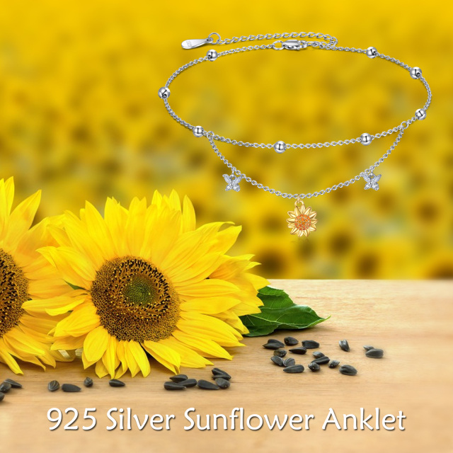 Sonnenblumen-Knöchelarmband aus 925er-Sterlingsilber, verstellbare Fußkettchen, Schmuck, Geschenke für Frauen-4