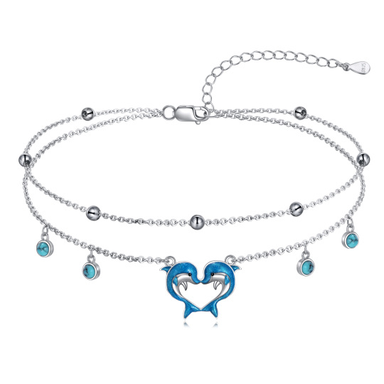 Bracelet de cheville dauphin turquoise en argent sterling 925 pour femme d'été en cadeau