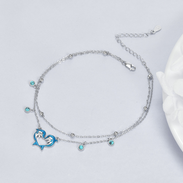 Bracelets de cheville pour femmes en argent sterling 925, dauphins turquoise, cadeaux d'anniversaire pour femmes-3