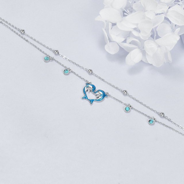 Bracelets de cheville pour femmes en argent sterling 925, dauphins turquoise, cadeaux d'anniversaire pour femmes-5