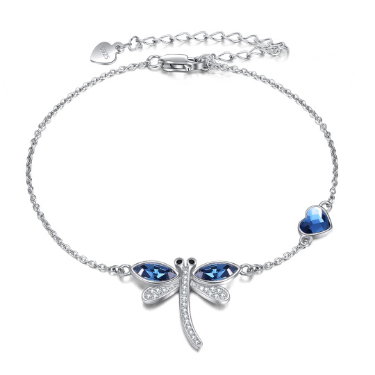 Pulseira com pingente de libélula de cristal de prata esterlina