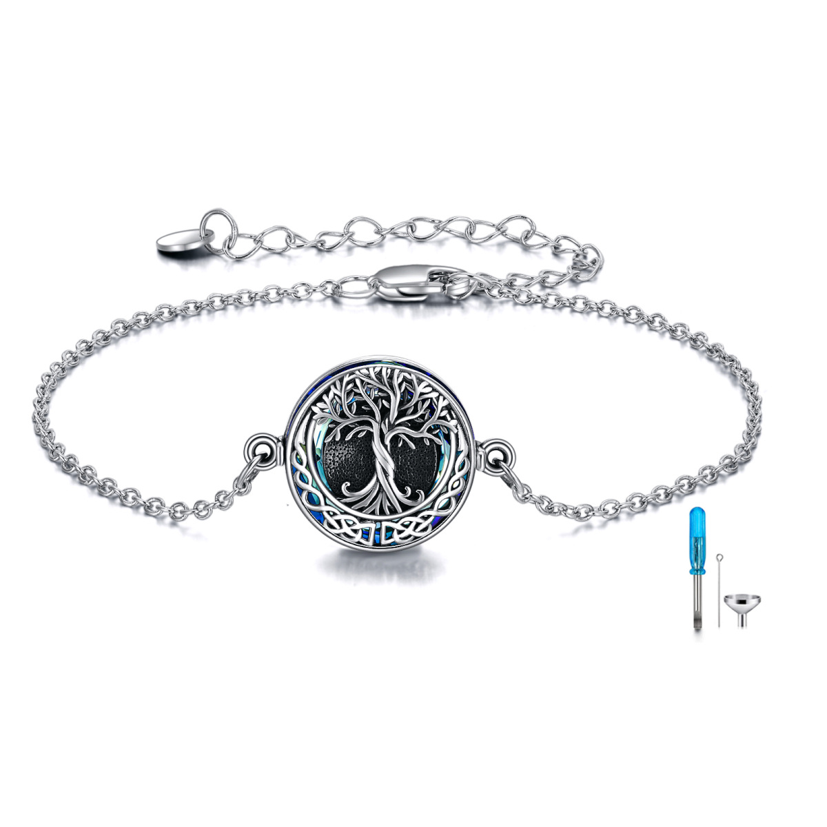 Sterling Silver Crystal Tree Of Life & Celtic Knot Urn Bracelet for Ashes-1