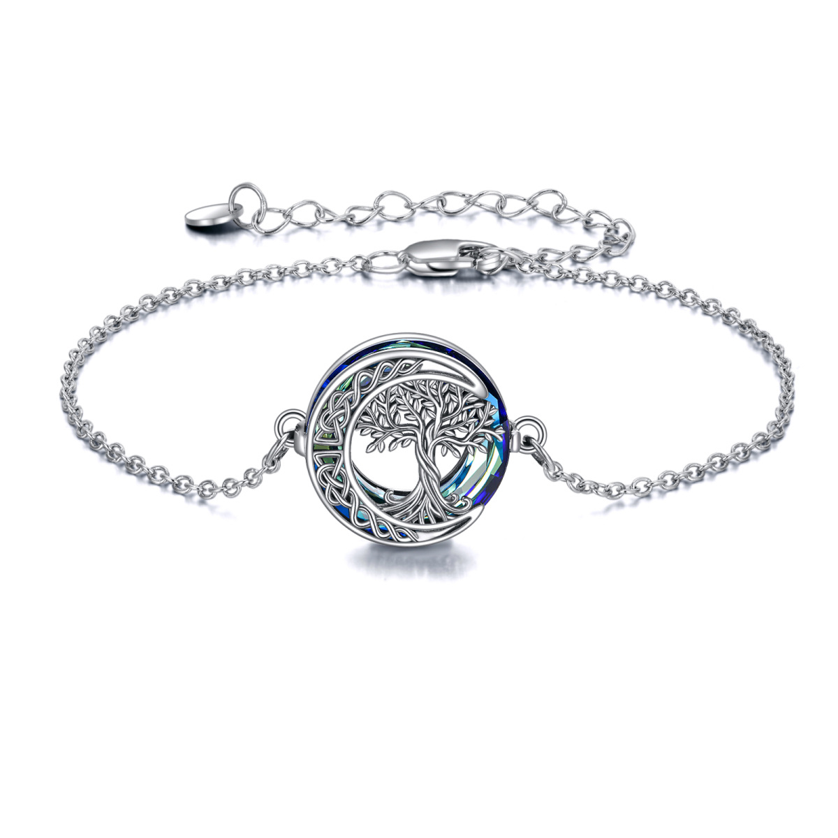 Sterling Silver Crystal Tree Of Life & Celtic Knot & Moon Pendant Bracelet-1
