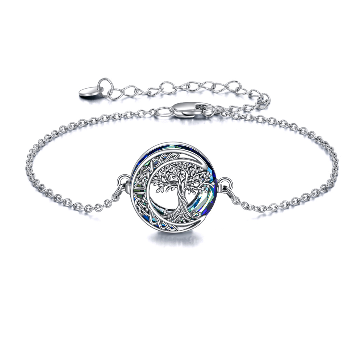 Pulsera de plata de ley con colgante del árbol de la vida, nudo celta y luna-1