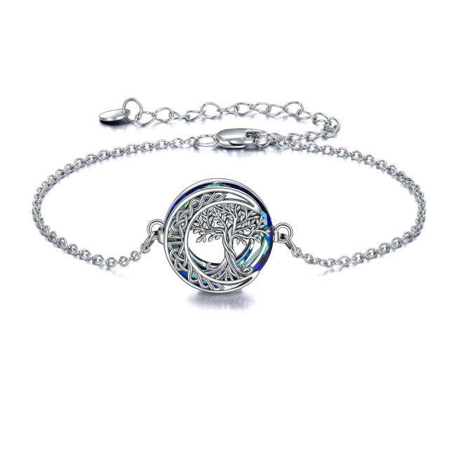 Sterling Silver Crystal Tree Of Life & Celtic Knot & Moon Pendant Bracelet-0