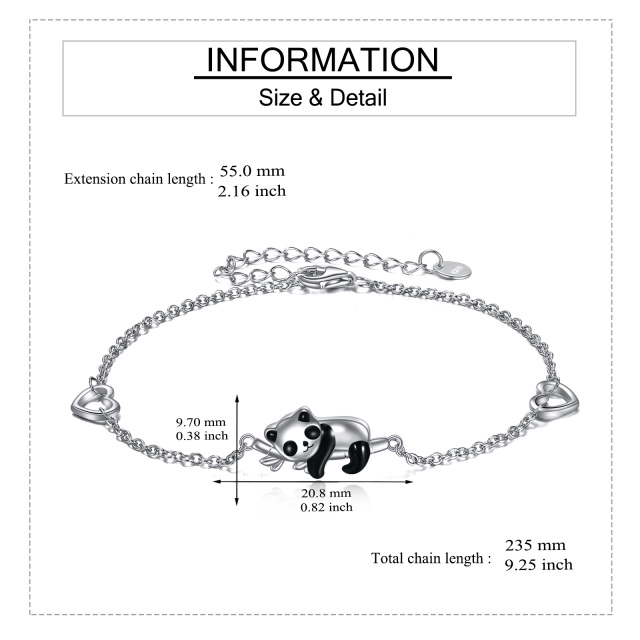 Pulseira de prata esterlina com pingente de panda e bambu e coração-4