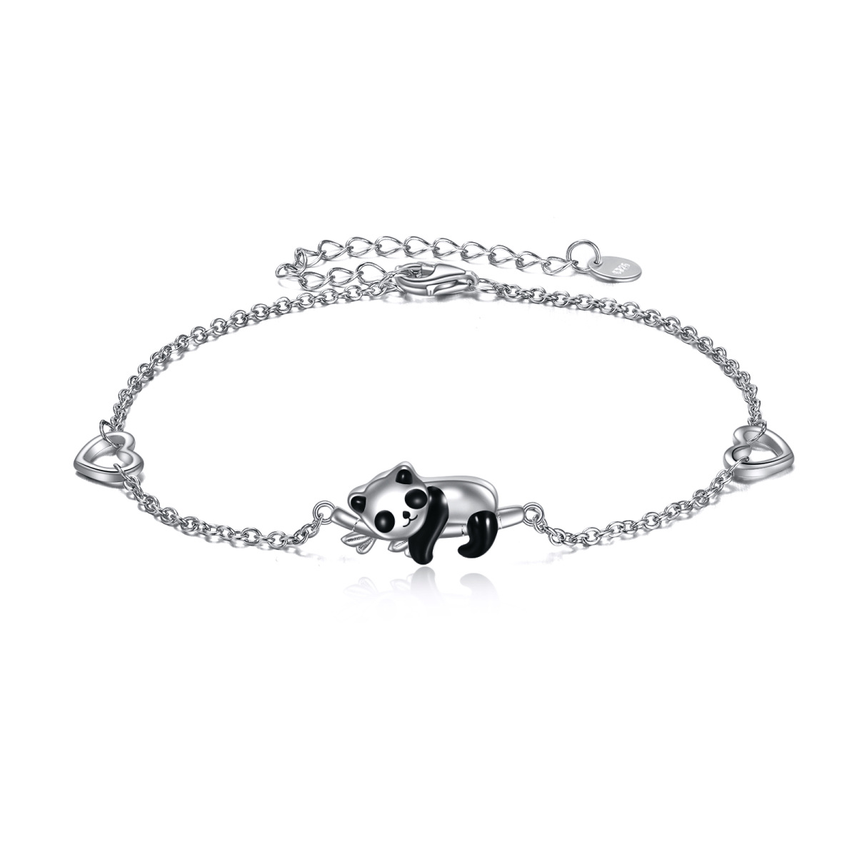 Bracelet en argent sterling avec pendentif Panda, Bambou et Coeur-1