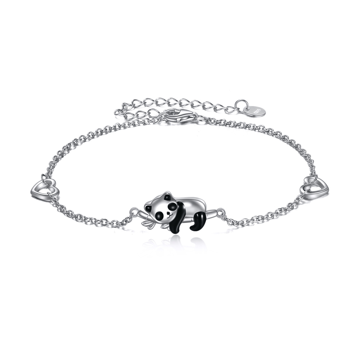 Pulsera de plata de ley con colgante de panda, bambú y corazón-1