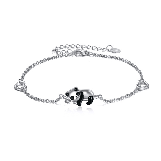 Sterling Silver Panda & Bamboo & Heart Pendant Bracelet