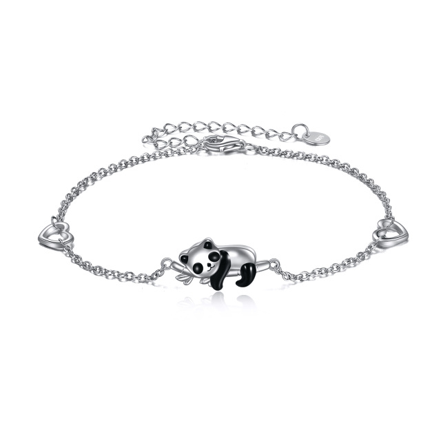 Pulsera con colgante de corazón de bambú y panda de plata de ley-0