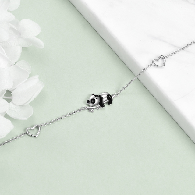 Pulsera con colgante de corazón de bambú y panda de plata de ley-3