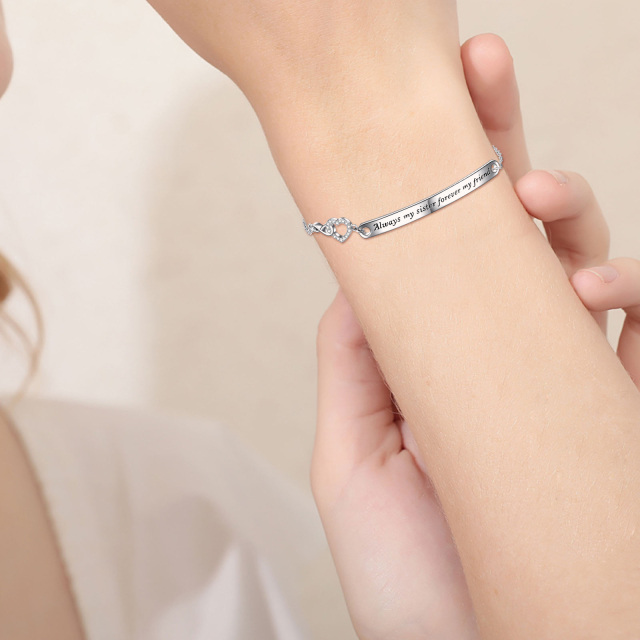 Sterling Silver Sisters Identification Bracelet with Engraved Word-1