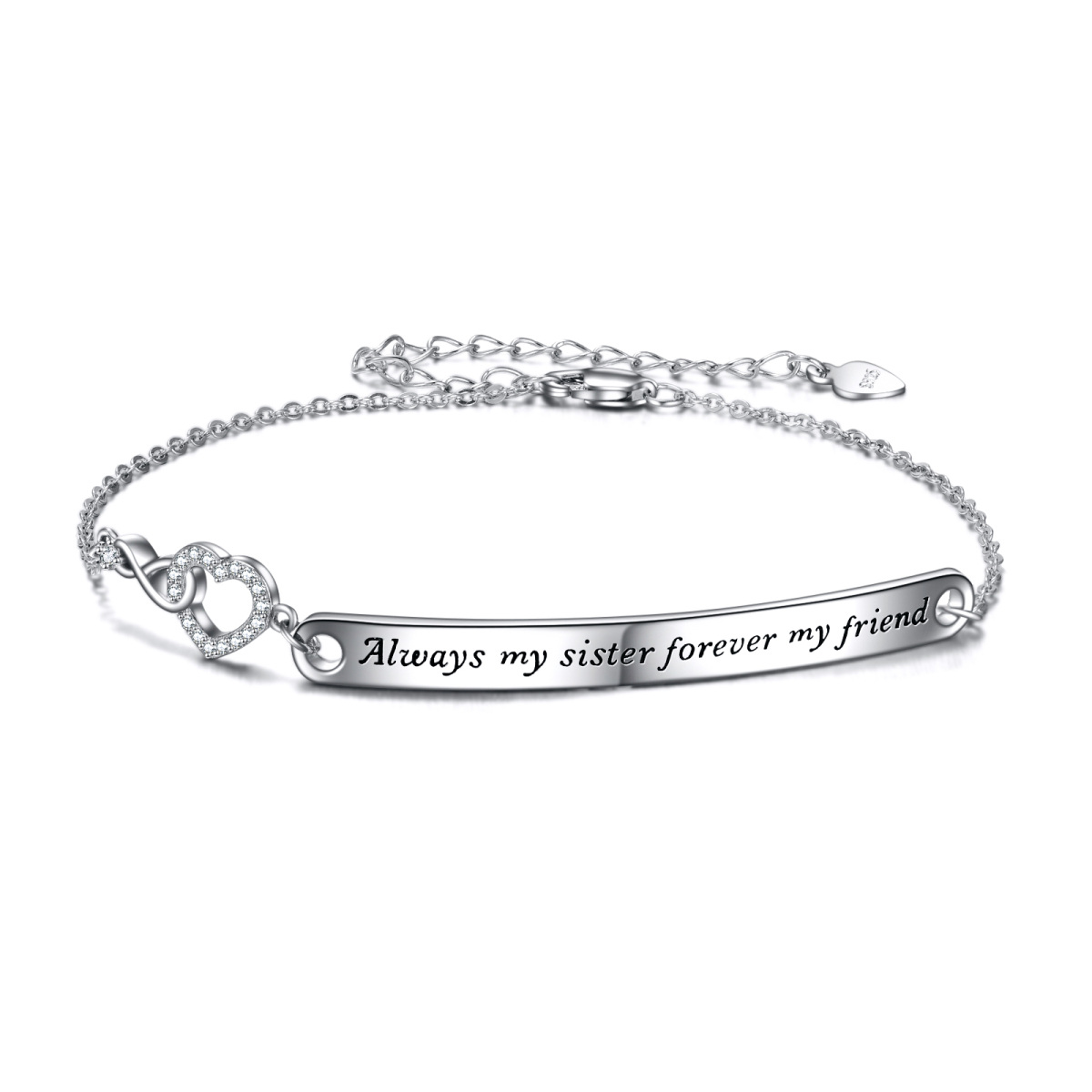 Sterling Silver Sisters Identification Bracelet with Engraved Word-1