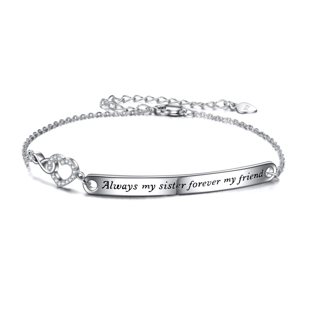 Sterling Silver Sisters Identification Bracelet with Engraved Word-0