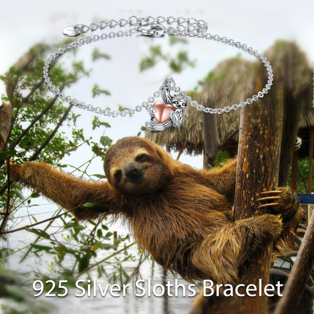 Sterling Silver Two-tone Sloth & Heart Pendant Bracelet-6