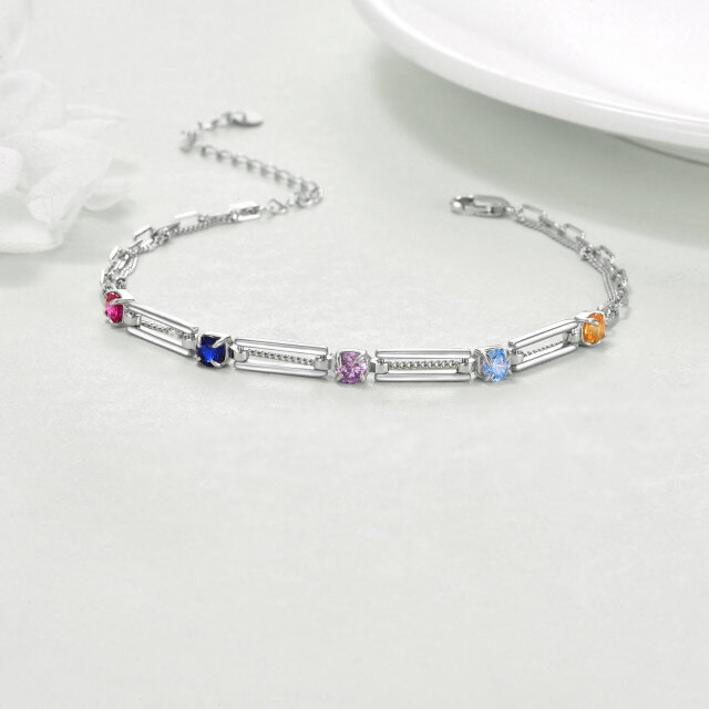 Sterling Silver Crystal Bead Station Chain Bracelet-2