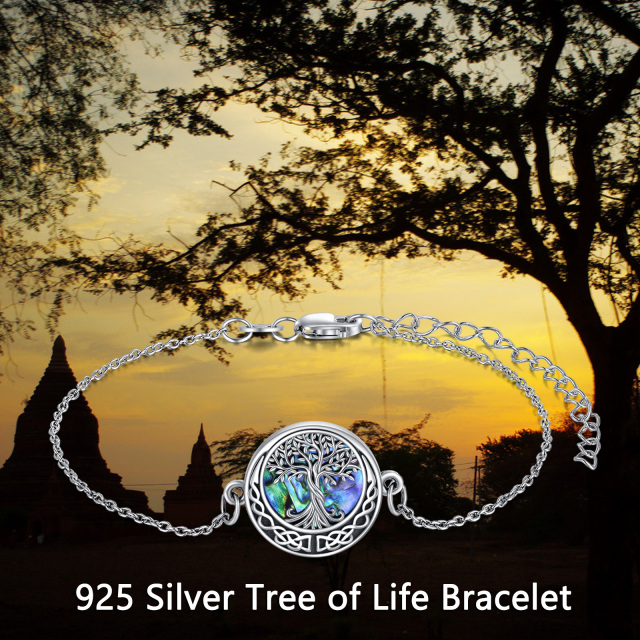 Sterling Silver Circular Shaped Abalone Shellfish Tree Of Life & Celtic Knot Pendant Bracelet-5