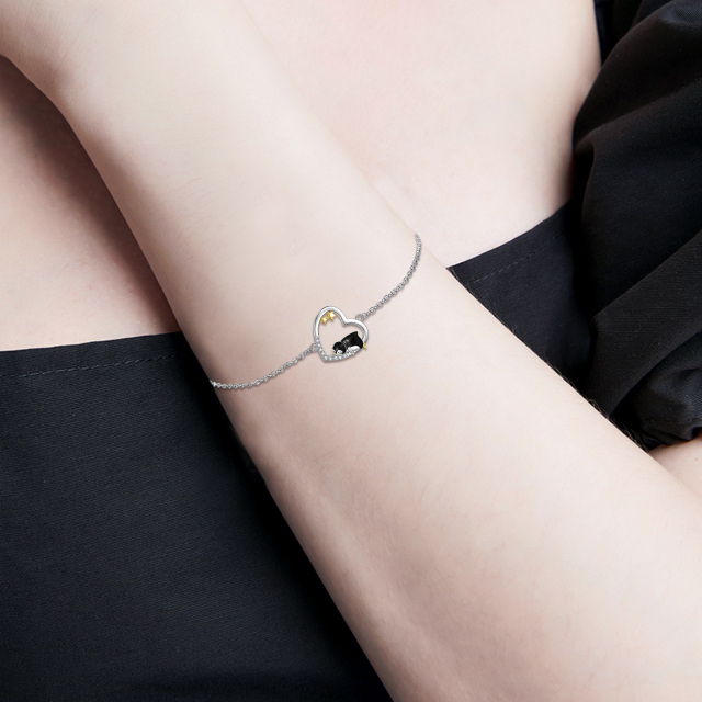 Bracelet en argent sterling bicolore avec pendentif pingouin, coeur et étoile en zircon cu-1